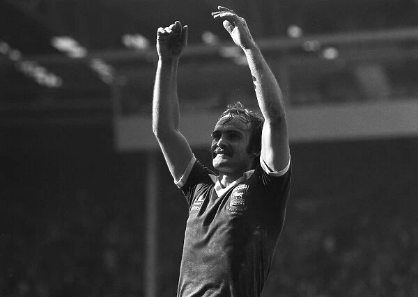 Mick Mills Ipswich Captain celebrates at Wembley 1978 after Ipswich had beaten