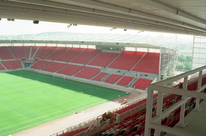 Framed Print : Middlesbrough Football Club, new Riverside Stadium under constriction, Circa 1995