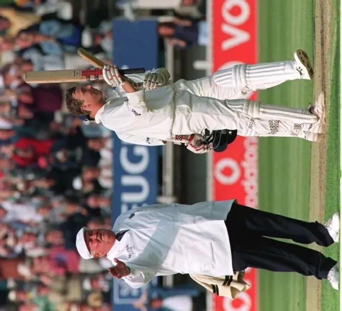 Framed Print : Mike Atherton celebrates in England v South Africa 1998 his century in first