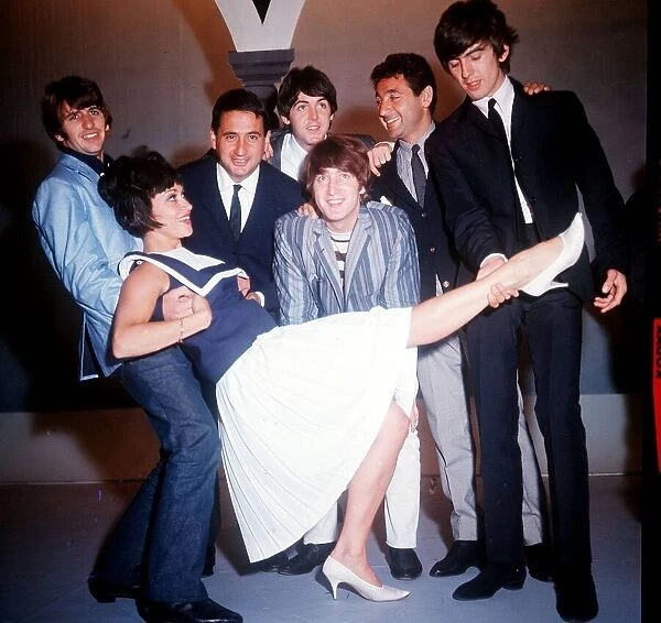 Mike and Bernie Winters and Chita Rivera with the Beatles members Paul McCartney