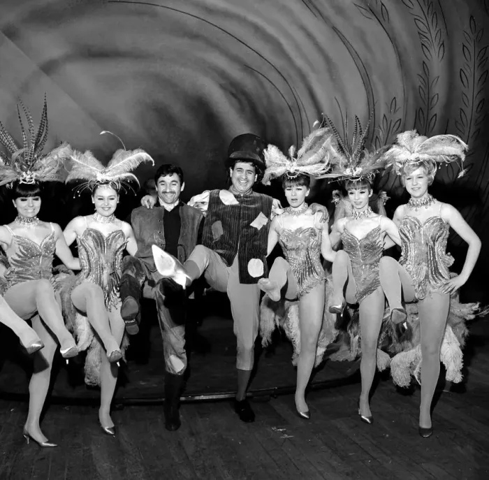 Framed Print : Mike and Bernie Winters with members of the cast of Babes in the Wood pantomime