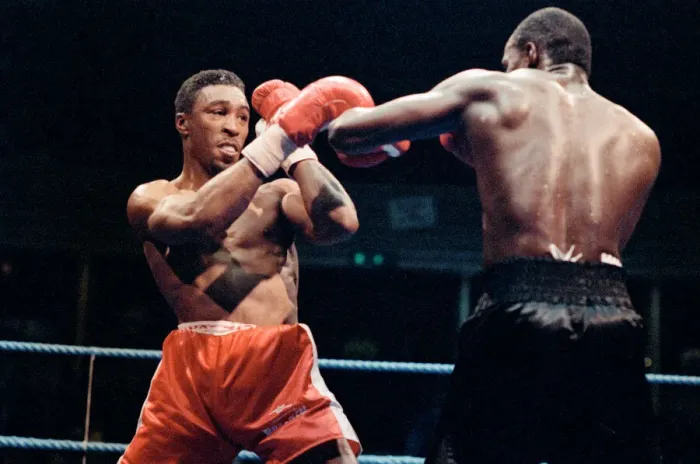 Framed Print : Mike McCallum vs Michael Watson for the WBA middleweight title Framed Print : Mike McCallum vs Michael Watson for the WBA middleweight title