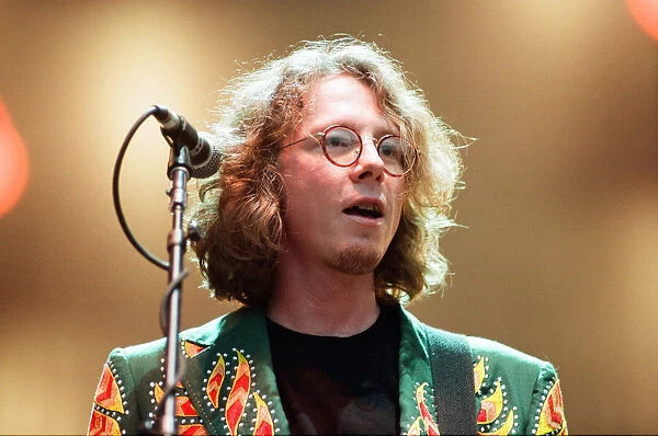 Mike Mills, R. E. M. in concert at the Galpharm Stadium. 25th July 1995