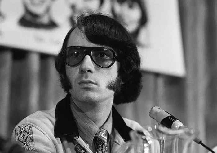 Framed Print : Mike Nesmith member of the 1960s pop group The Monkees at a press confrence in Framed Print : Mike Nesmith member of the 1960s pop group The Monkees at a press confrence in