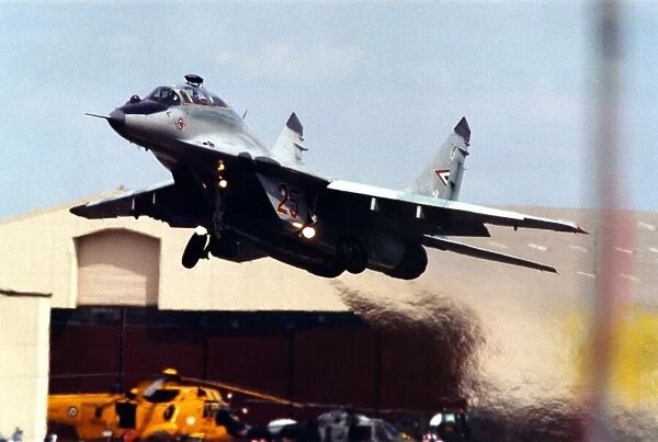 A Mikoyan MiG-29 (NATO name Fulcrum) takes off for the 1998 Sunderland Airshow