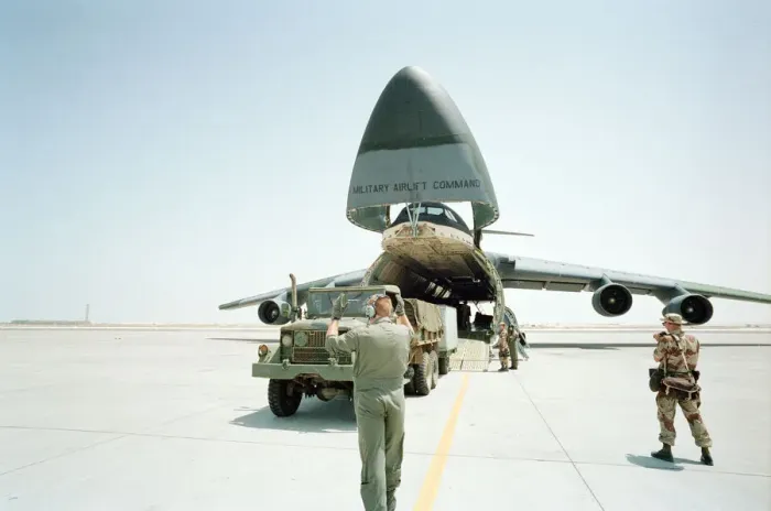 Framed Print : US Military Airlift Command, Operation Desert Shield, American forces at Dhahran Airbase