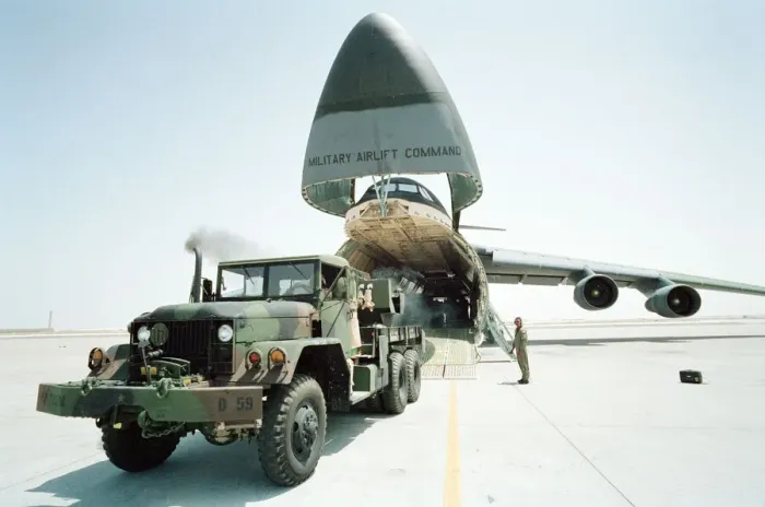 Framed Print : US Military Airlift Command, Operation Desert Shield, American forces at Dhahran Airbase