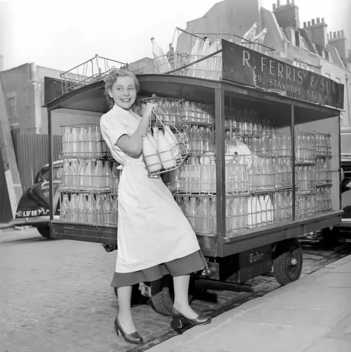 Framed Print : Milk Woman cum Ballerina. Barbara Ferris who by day delivers the milk and the eggs