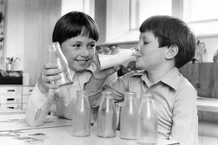 Framed Print : The milky bar kids - Its your round old boy, Ian and Martyn enjoy their daily milk