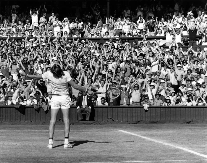 Framed Print : Its mine-all mine! And the Centre court crowd wildly acclaim Bjorn Borg