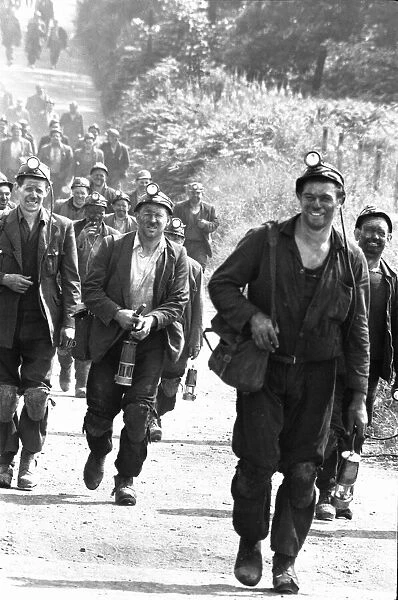 Miners of the Bullclliffe Colliery near Wakefield seen here coming off shift