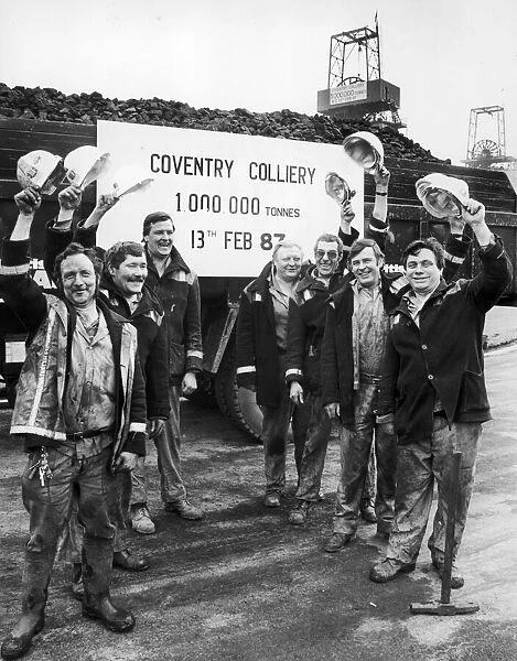 Miners celebrate as the one millionth tonne of coal leaves Coventry Colliery