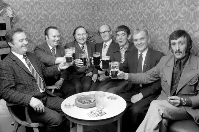 Framed Print : Miners celebrate their pay rise with a drink February 1975 75-00903-001