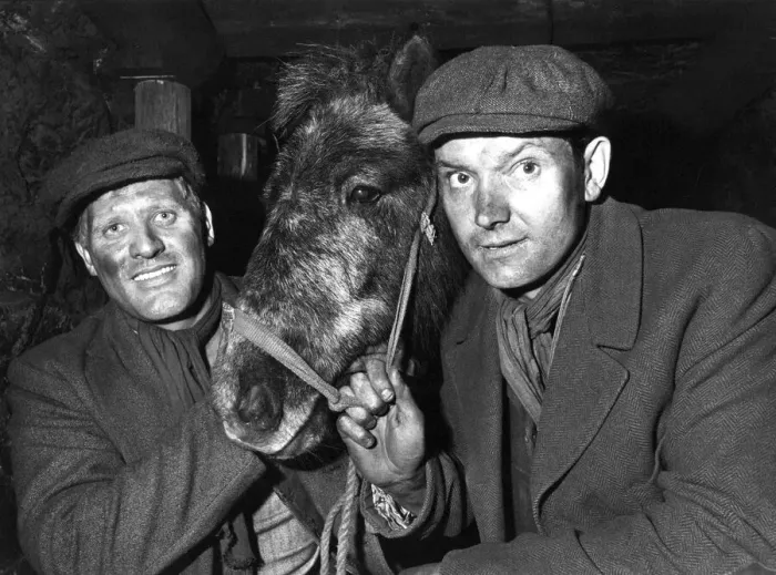 Framed Print : Two miners crom County Durham with Lion, one of the pit ponies appearing the new Disney Framed Print : Two miners crom County Durham with Lion, one of the pit ponies appearing the new Disney