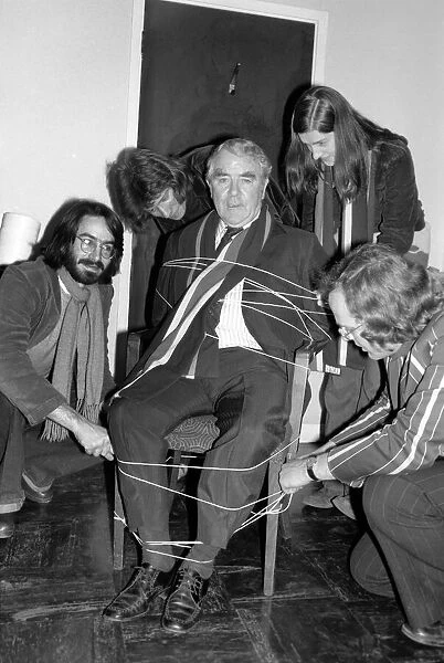 Miners leader Joe Gormley with students. March 1975 75-01237-003