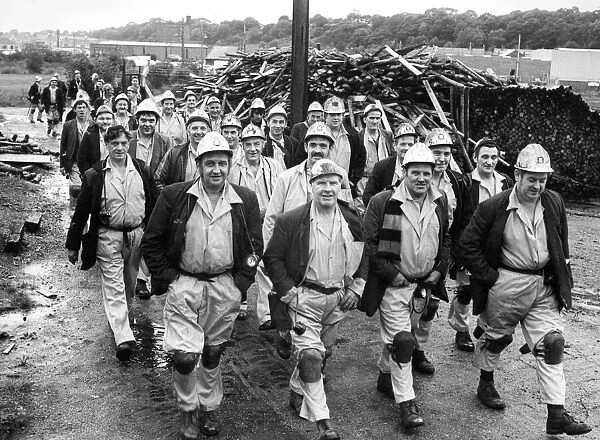 Miners at Sacriston Colliery, near Durham, step out in the new Day-Glo orange workwear