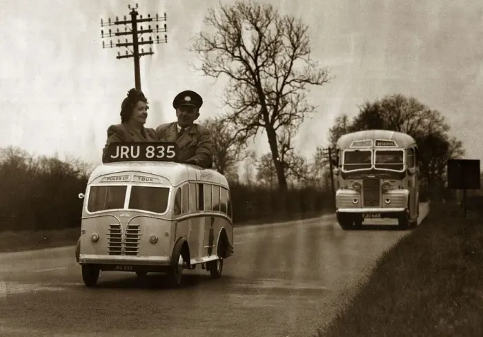 Framed Print : Mini Bus - Charabanc - March 1950 Reginald Poole and wife in the bus