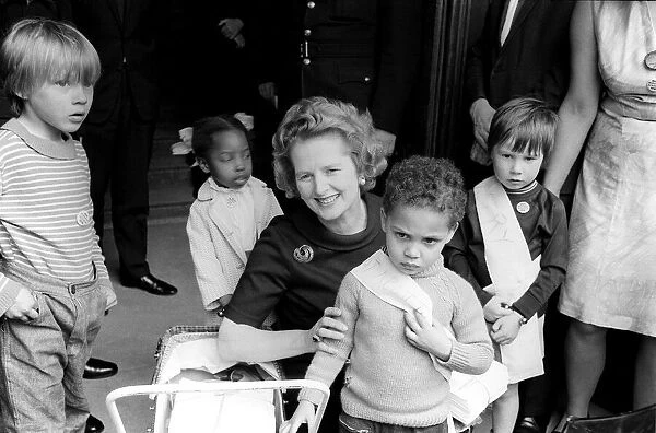 Minister of Eductaion Maggie Thatcher with young children. May 1972