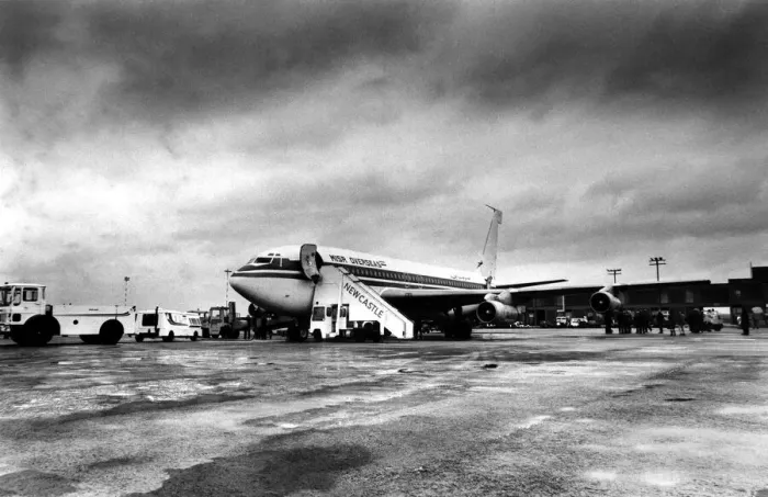 Framed Print : A MISR Egyptian Airlines is loaded up before take off at Newcastle Airport