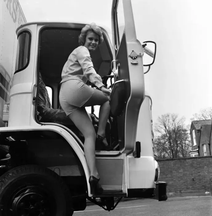 Framed Print : Miss Elaine Jent a heavy goods lorry driver with B. R. S. April 1975 75-1834-001 Framed Print : Miss Elaine Jent a heavy goods lorry driver with B. R. S. April 1975 75-1834-001