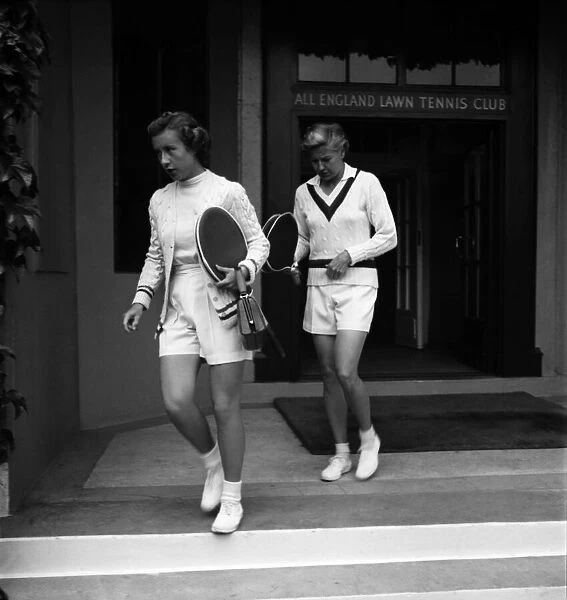 Miss Mary Connolly and Mrs. Louise Brough competing in Wightman Cup at Wimbledon
