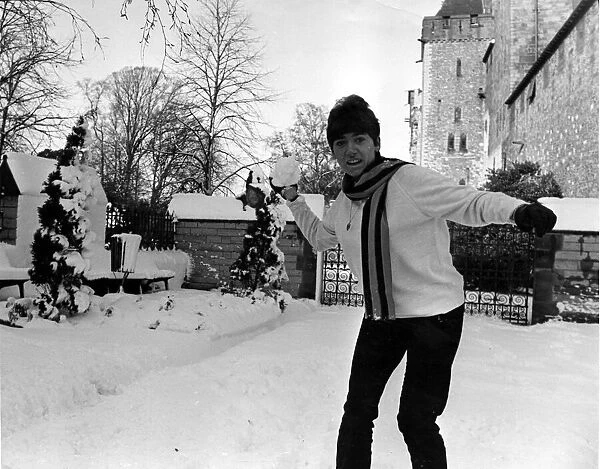 Miss Non Watcyn Owen of Llandaff, Cardiff enjoying some snowballing outside Cardiff