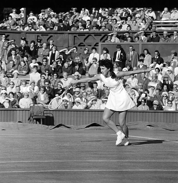 Miss Viginia Wadein action during the 1963 Wimbledon Tennis Championships