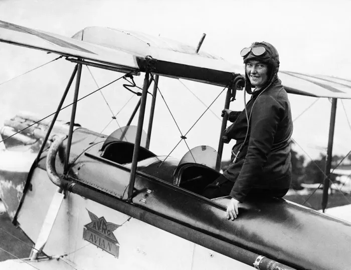Framed Print : Miss Winifred Brown in a sports Avro Avian aeroplane at the Manx air races