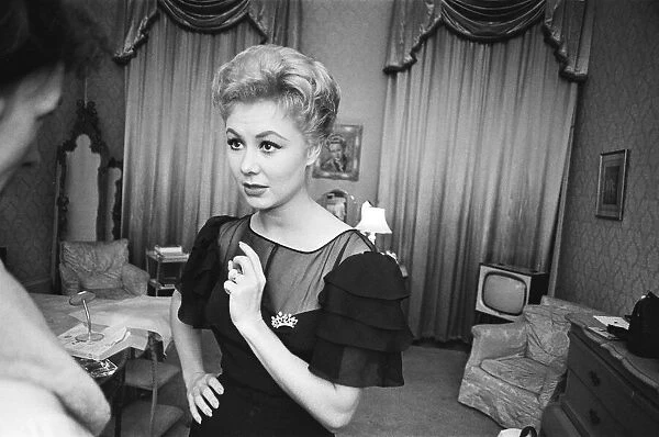 Mitzi Gaynor, American actress, singer & dancer, who is in the UK to work on new film