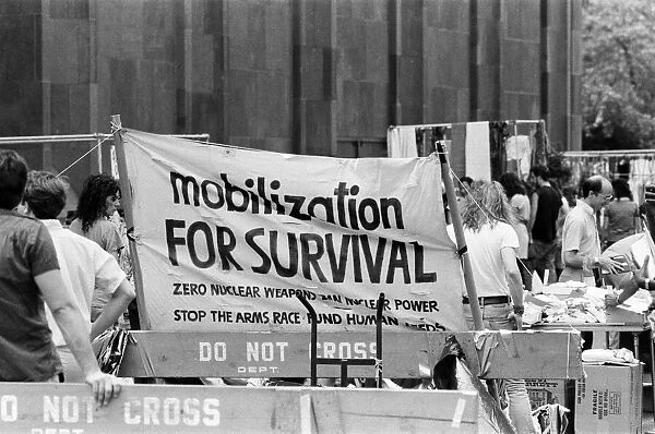 Mobilization for Survival Coalition Banner, seen at flea market, New York, USA, June 1984