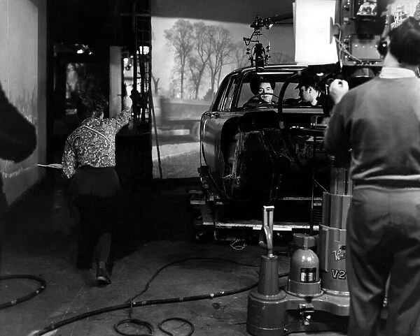 A mock up car is used on the set of the television programme Z Cars by Joseph Brady