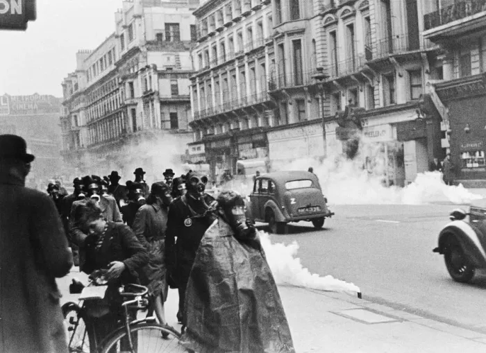 Framed Print : Mock gas attack, Victoria Street, Westminster, London, 13th March 1942 Framed Print : Mock gas attack, Victoria Street, Westminster, London, 13th March 1942