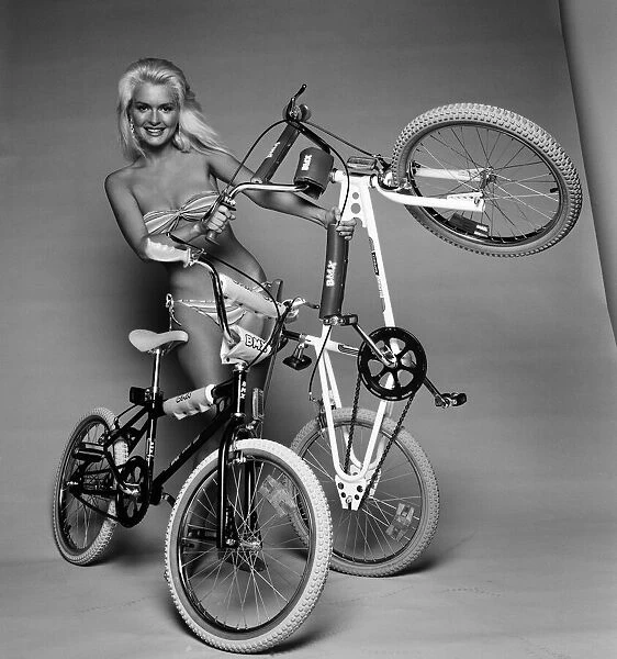 A model with two BMX bicycles. August 1984