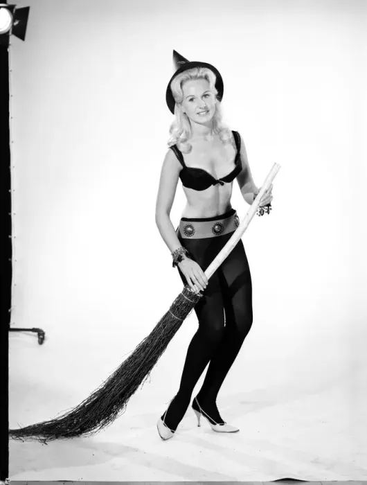 Framed Print : Model Brenda Bartlet dressed as a witch. October 1959 Framed Print : Model Brenda Bartlet dressed as a witch. October 1959