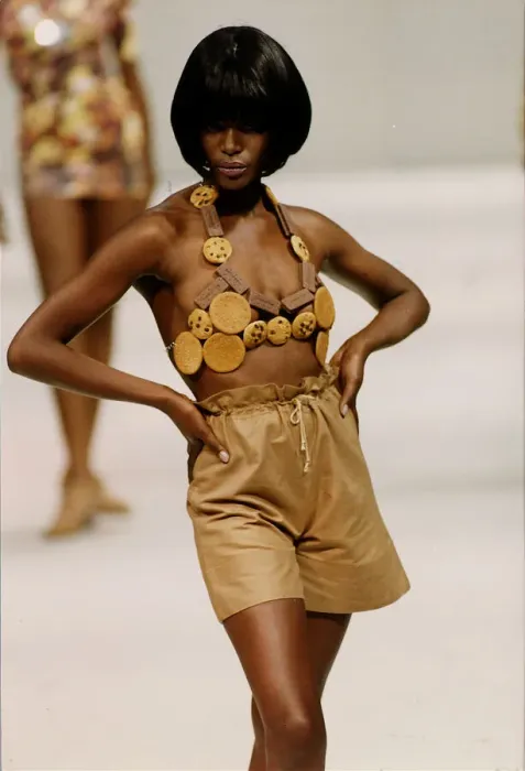 Framed Print : Model on the cat walk wearing a bra made from biscuits in the Red or Dead fashion show Framed Print : Model on the cat walk wearing a bra made from biscuits in the Red or Dead fashion show