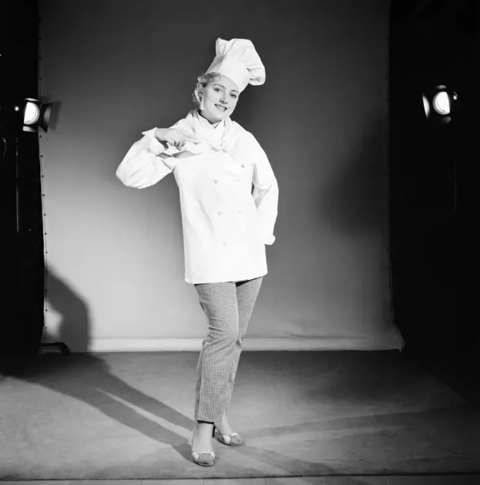 Framed Print : Model dressed as a chef. 1959 E250 Framed Print : Model dressed as a chef. 1959 E250
