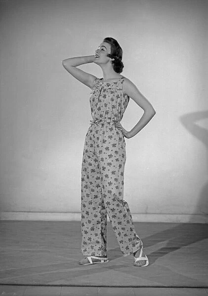 Model Jackie Jackson seen here wearing Pinafore pyjamas made from a Reveille readers