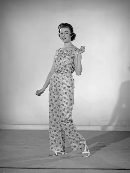 Framed Print : Model Jackie Jackson seen here wearing Pinafore pyjamas made from a Reveille readers Framed Print : Model Jackie Jackson seen here wearing Pinafore pyjamas made from a Reveille readers