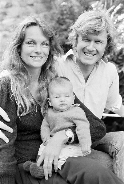 Former model Jean Shrimpton, 36, pictured with husband Michael Cox and baby son Thaddeus
