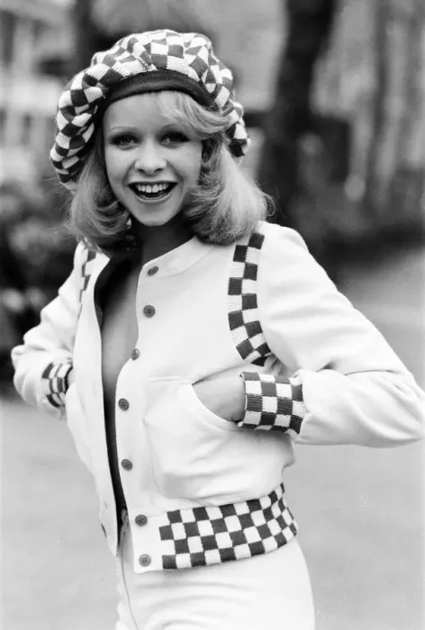 Framed Print : Model Jo Howard pictured wearing Oxford bags and battle blouse - Ready To Wear fashions Framed Print : Model Jo Howard pictured wearing Oxford bags and battle blouse - Ready To Wear fashions