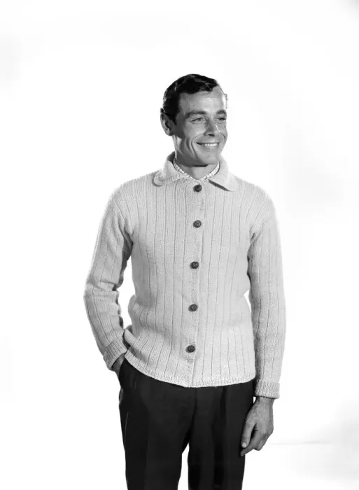 Framed Print : Model John Handy wearing cardigan in Reveille Studio. 1960