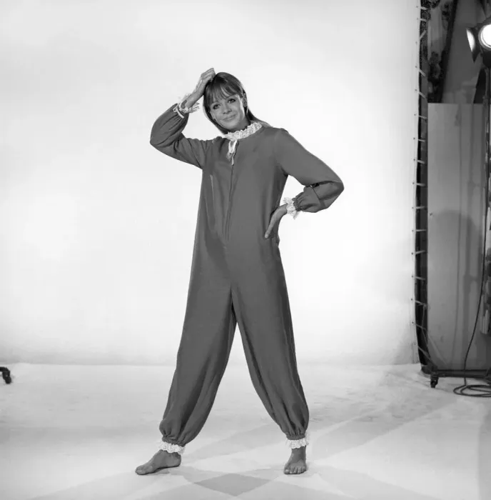 Framed Print : Model Judy Weldon wearing clown pyjama suit. 1965 B2191-003 Framed Print : Model Judy Weldon wearing clown pyjama suit. 1965 B2191-003