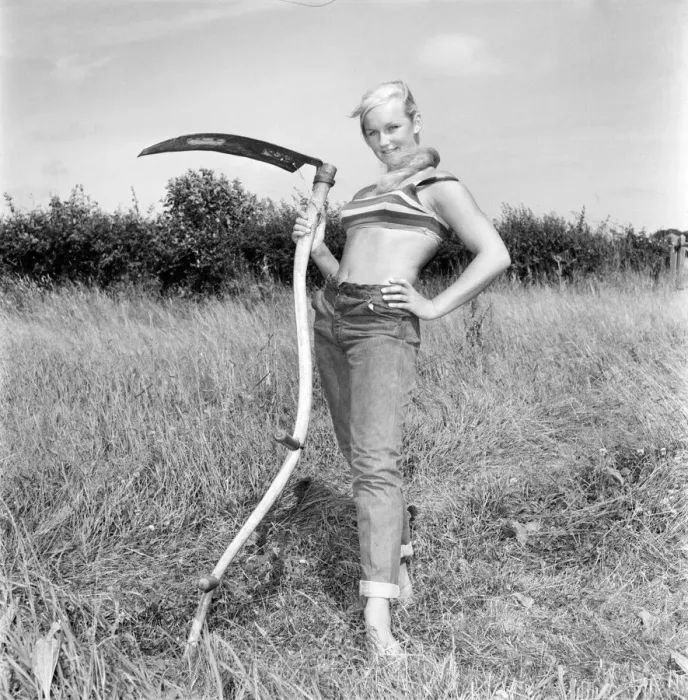 Framed Print : Model Maja Hafernik seen here working on the farm. 1965 E504-001 Framed Print : Model Maja Hafernik seen here working on the farm. 1965 E504-001