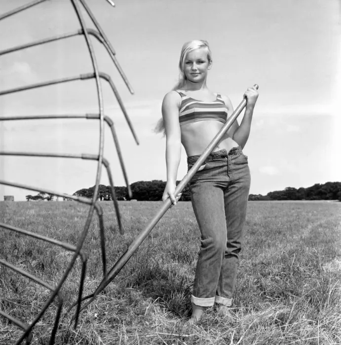 Framed Print : Model Maja Hafernik seen here working on the farm. 1965 E504-012 Framed Print : Model Maja Hafernik seen here working on the farm. 1965 E504-012