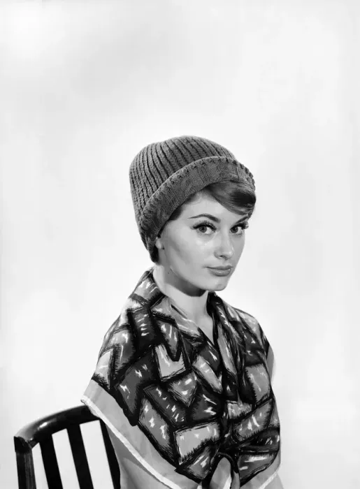 Framed Print : Model Margaret Lorraine wearing knitted cap. 1960 Framed Print : Model Margaret Lorraine wearing knitted cap. 1960