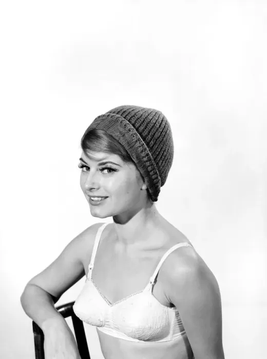 Framed Print : Model Margaret Lorraine wearing knitted cap. 1960 Framed Print : Model Margaret Lorraine wearing knitted cap. 1960