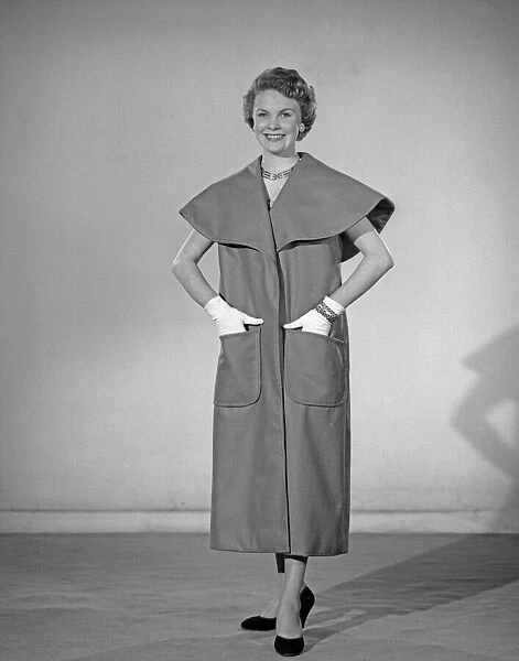 Model Maureen Denham seen here wearing a felt Cape Coat made from a Reveille readers