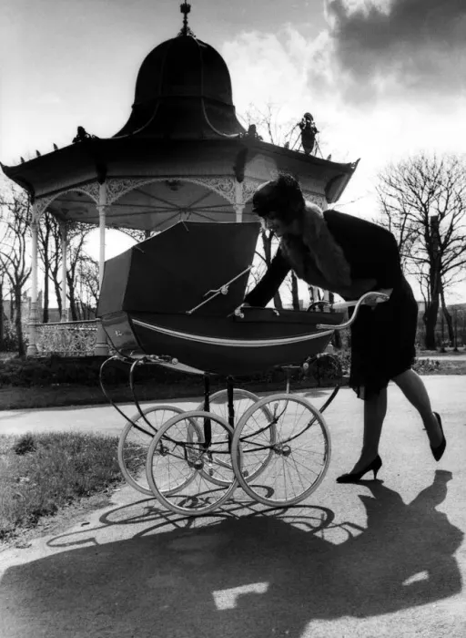 Framed Print : Model Rena, pictured in Newcastles Exhibition Park with a Silver Corss pram on 26th Framed Print : Model Rena, pictured in Newcastles Exhibition Park with a Silver Corss pram on 26th
