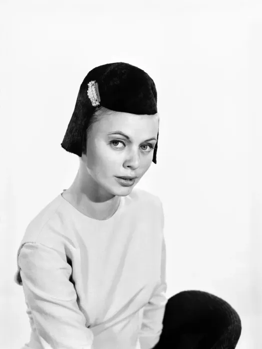 Framed Print : Model Uschi Bernell wearing wig hat. Circa 1959 Framed Print : Model Uschi Bernell wearing wig hat. Circa 1959