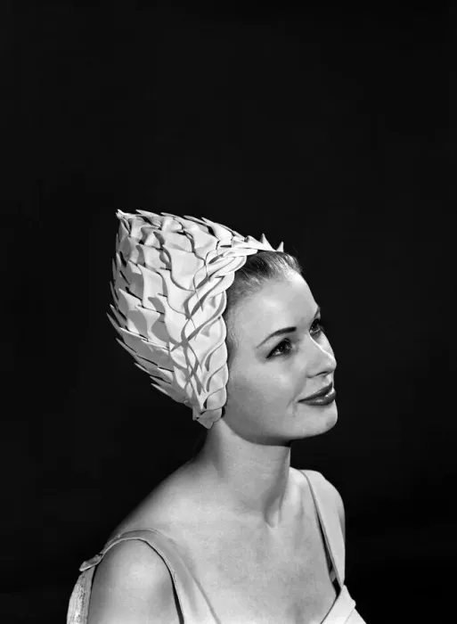 Framed Print : Model Vyvyan Dunbar wearing bathing hats Circa 1963 Framed Print : Model Vyvyan Dunbar wearing bathing hats Circa 1963